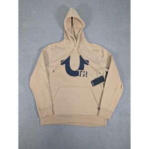 True Religion Hoodie Mens Large Beige Navy TR Logo Pullover Sweatshirt New Tags‎
